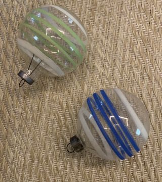 Two Vintage Clear Glass Striped Christmas Ornaments