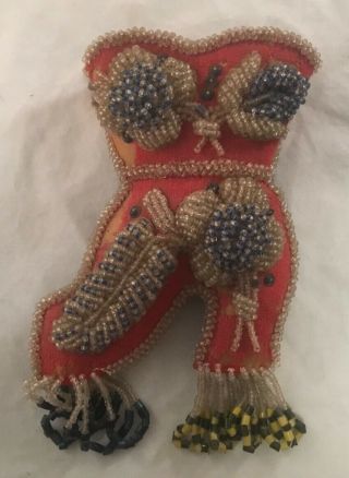 Antique Native American Shoe Boot Pin Cushion Beaded Whimsey Bead Work Iroquois
