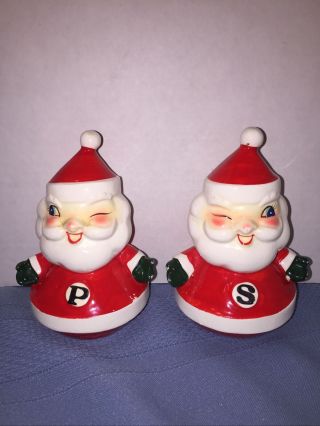 Vintage Holt Howard Hh Large Winking Santa Claus Salt & Pepper Shakers 4.  5 "