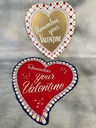2 Vintage Valentine Hearts 15 " Window Store Displays 1960s Cardboard Printed