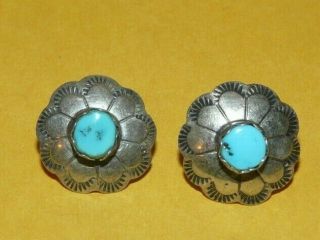 Vintage Fred Harvey Era Native Navajo Sterling Silver Turquoise Concho Earrings