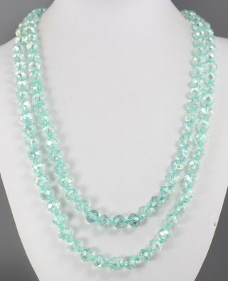 Vintage 70’s Long Light Blue Crystal Glass Bead Necklace