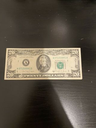 1988 Series A $20 Twenty Dollar Bill Federal Reserve Note Vintage