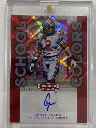 2020 Panini Contenders Chase Young Red Laser School Colors Auto 10/15