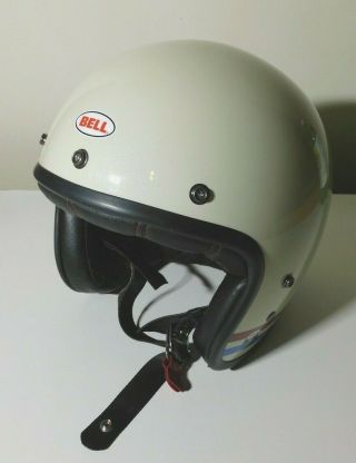 Vintage Bell Custom 500 Helmet Xl White Metallic With Blue And Red Stripe -