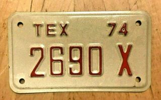 1974 Texas Motorcycle Cycle License Plate " 2690 X " Tx 74
