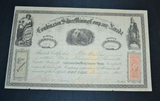 The Combination Silver Mining Company Of Nevada 1865 Antique Stock Certificate