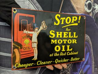 Old Vintage Shell Motor Oil Gasoline Porcelain Advertising Sign Gas Station Pump