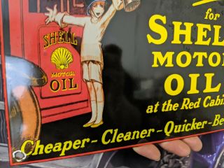 OLD VINTAGE SHELL MOTOR OIL GASOLINE PORCELAIN ADVERTISING SIGN GAS STATION PUMP 3