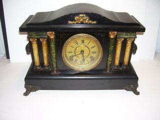 Antique Sessions 6 Column Mantle Clock With Key 8 Day
