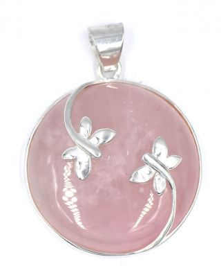 Vintage Asiana Rose Quartz Dragonfly Necklace Pendant Sterling Silver Signed Gsj