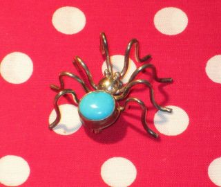 Vtg Navajo Edison Yazzie Sterling Silver Turquoise Spider Brooch Native American