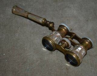 ANTIQUE FRENCH MOTHER OF PEARL MOP OPERA GLASSES BINOCULARS W/EXTENDING HANDLE 2