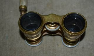 ANTIQUE FRENCH MOTHER OF PEARL MOP OPERA GLASSES BINOCULARS W/EXTENDING HANDLE 3