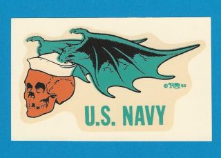 Vintage 1965 Ed Roth " U.  S.  Navy " Winged Skull Speedshop Water Decal Art