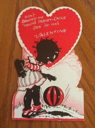 Vintage Black Americana Memorabilia Valentine Card Made In The Usa Girl Ball