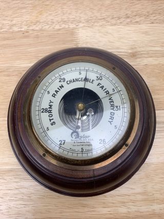 Vintage Taylor Instrument Co.  Barometer Brass And Wood Made In England 13716/25