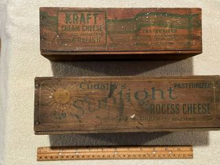 2 Vintage Wooden Cheese Boxes - One Kraft 3lbs And One Cudahy 