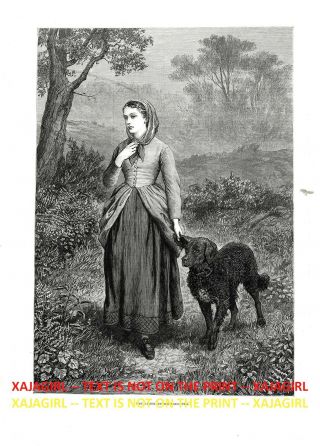 Dog Curly - Coated Retriever & Gameskeeper Daughter,  1870s Antique Print & Article