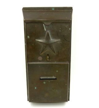 Vintage Brass Metal 11 " Wall Mount Mailbox With Embossed Star