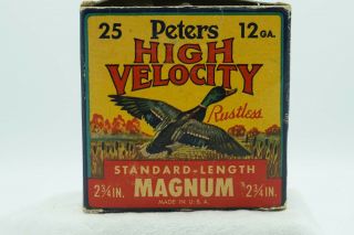 Vintage Peters High Velocity 12 Ga Shotgun 2 3/4 " Shell Ammo Box Average - Poor