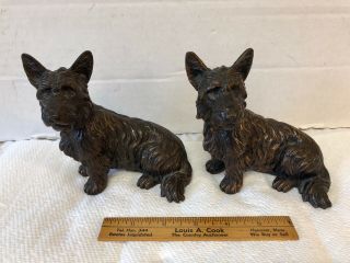 Pair Antique Vintage Bronze Scottish Terrier Doorstop Bookends Hubley