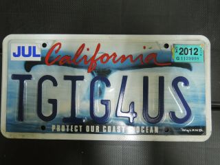 California License Plate " Protect Our Coast And Ocean " Wildlife