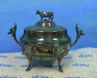 Antique Victorian Simpson,  Hall & Miller Co Treble Plate Cow Covered Butter Dish