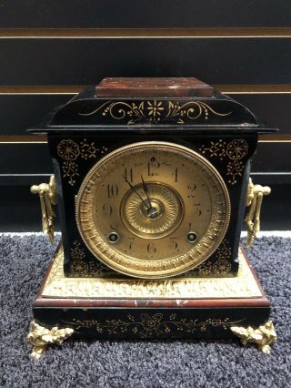 Antique Ansonia Open Escapement Cast Iron Clock Wind - Up L@@k Nr