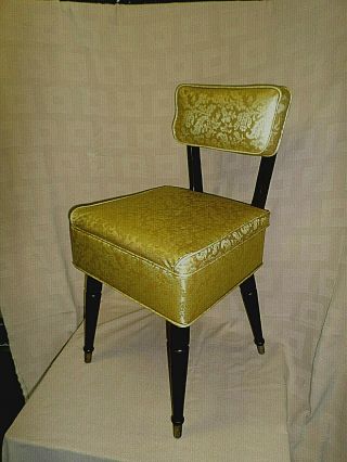 3239m Vtg Mid Cent Mod Sewing Chair W/storage Seat Gold Tapestry Vinyl