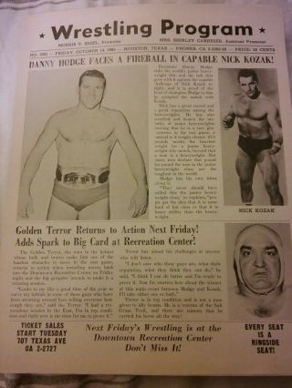 Exc Kinsiki Nwa Vintage Wrestling Program 1966 Hodge Vs Kozak Terror Wwwf