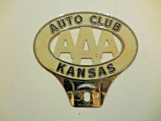 Vintage Aaa Auto Club Of Kansas License Plate Topper Badge Emblem