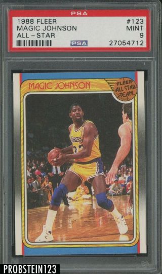 1988 Fleer All - Star Basketball 123 Magic Johnson Lakers Hof Psa 9