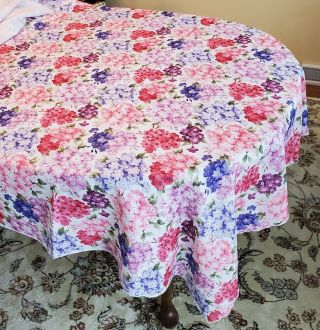 Vintage Spring Easter Floral Print Tablecloth 60 " X 102 " Lilac Raspberry Purple