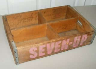 Vintage Wood Soda Crate Seven - Up 7up Fresh - Up With Dividers