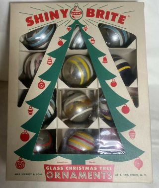 Vintage 12 Shiny Brite Glass Christmas Ornaments Stripes