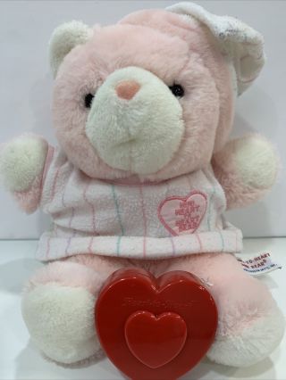 Vtg 1986 Chosun Heart To Heart Pink Mini Baby Bear With Heart Beat 12”