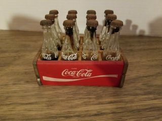 Vintage Mini Toy Coca Cola Coke Wooded Case W/12 Bottles Miniature
