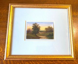 Antique C.  1890 English Oil Painting Lovely Petite Victorian Landscape