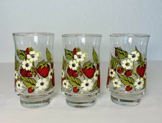 Vintage Strawberry Juice Glasses Set Of 3 Triguba Design Anchor Hocking
