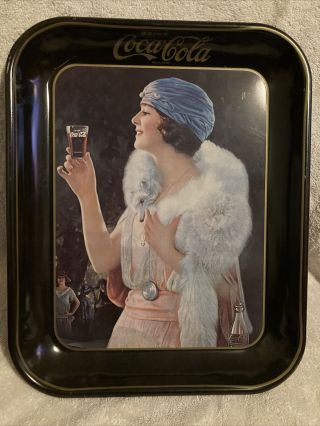 Vintage Coca Cola ‘party Girl’ Flapper Lithograph Metal Tray,  Great Bar Decor