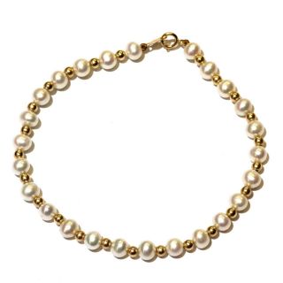 14k Yellow Gold Ladies Pearl Gemstone Bracelet 2g 7 1/2 " Vintage Antique
