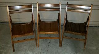 Set Of 3 Mid Century Slatted Vintage Folding Wood Chair Made In Romania
