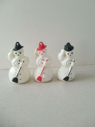 Vintage 1950s E.  Rosbro Hard Plastic Snowman Ornament - Set Of 3 Pre - Owned