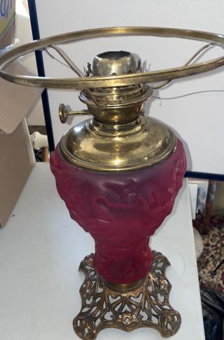 Success Ruby Red Satin Gone With The Wind Oil Lamp Base Antique