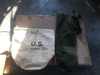 Vtg 1950 Us Army Green Military Canvas Duffle Equipment Bag & Laundry Sack