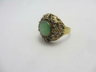 Chinese Sterling Silver Gilt Antique Crythanseum Flower Jade Adjustable Ring