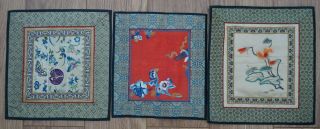 Group Antique Chinese Silk Kesi Embroidered Flower Textiles 19th C Qing