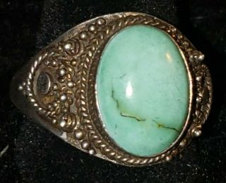 Vintage Navajo Sterling Silver Turquoise Ring Old Pawn - Size 9