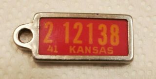 1941 Kansas 2 - 12138 Ident - O - Tag Dav Key Chain License Plate Tag – Cond